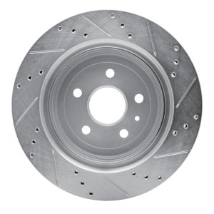 Cadillac ATS Brake Rotor (1) - Rear Left - R1 Concepts - Drilled & Slotted - Silver - `16-`24